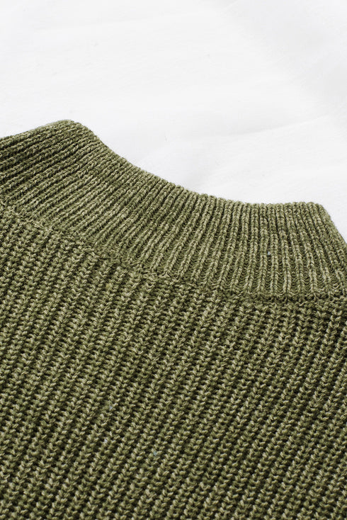 Zipped Turtleneck Drop Shoulder Knit Sweater